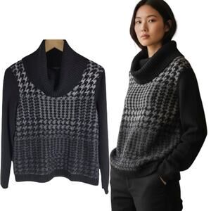 Lafayette 148 Cowl Neck Long Sleeve Wool Sweater Black Gray Size S